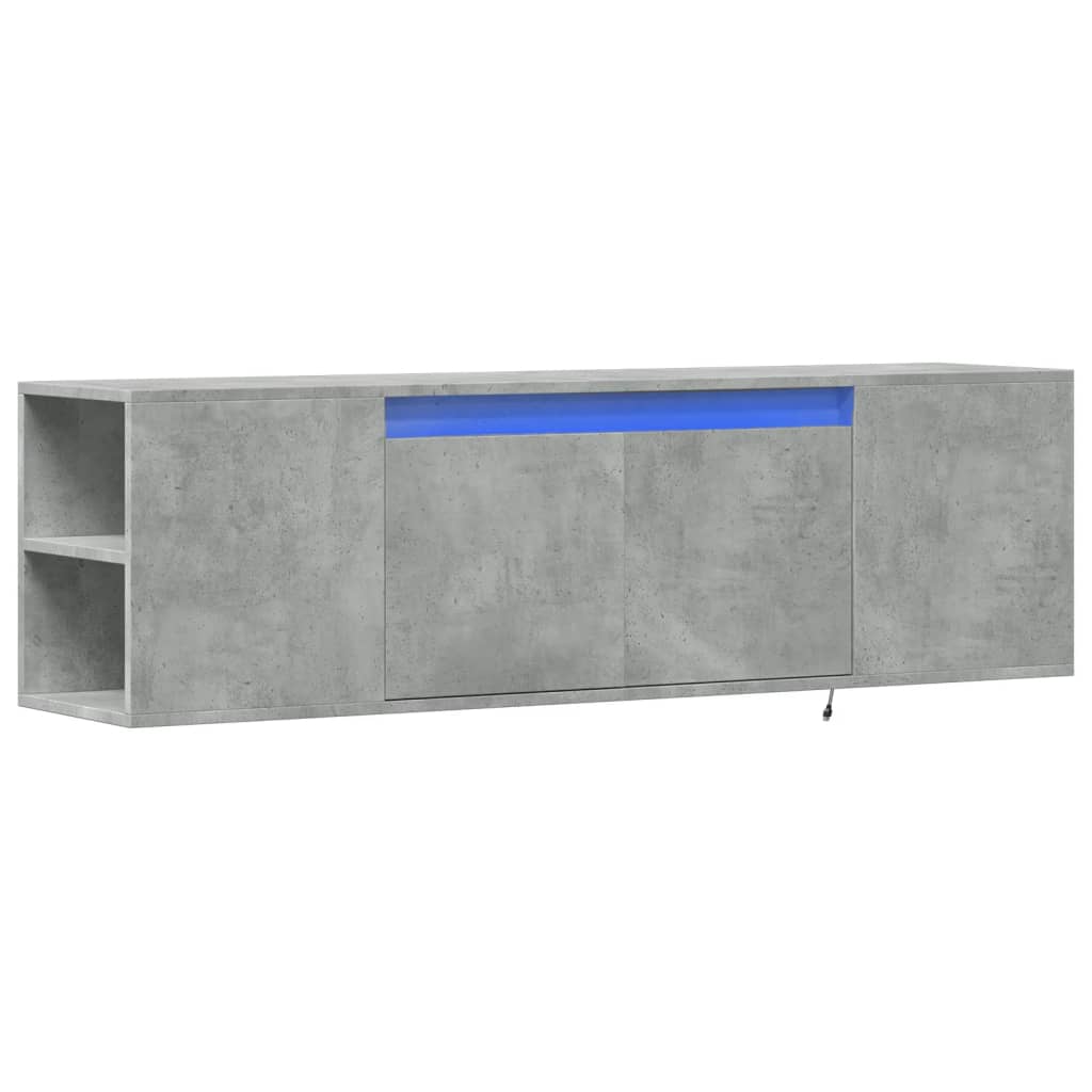 Sieninė TV spintelė su LED lemputėmis, betono, 135x31x39,5cm