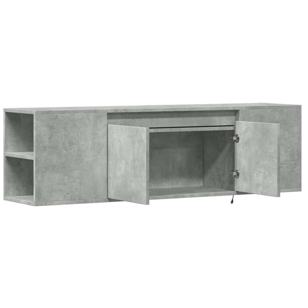 Sieninė TV spintelė su LED lemputėmis, betono, 135x31x39,5cm