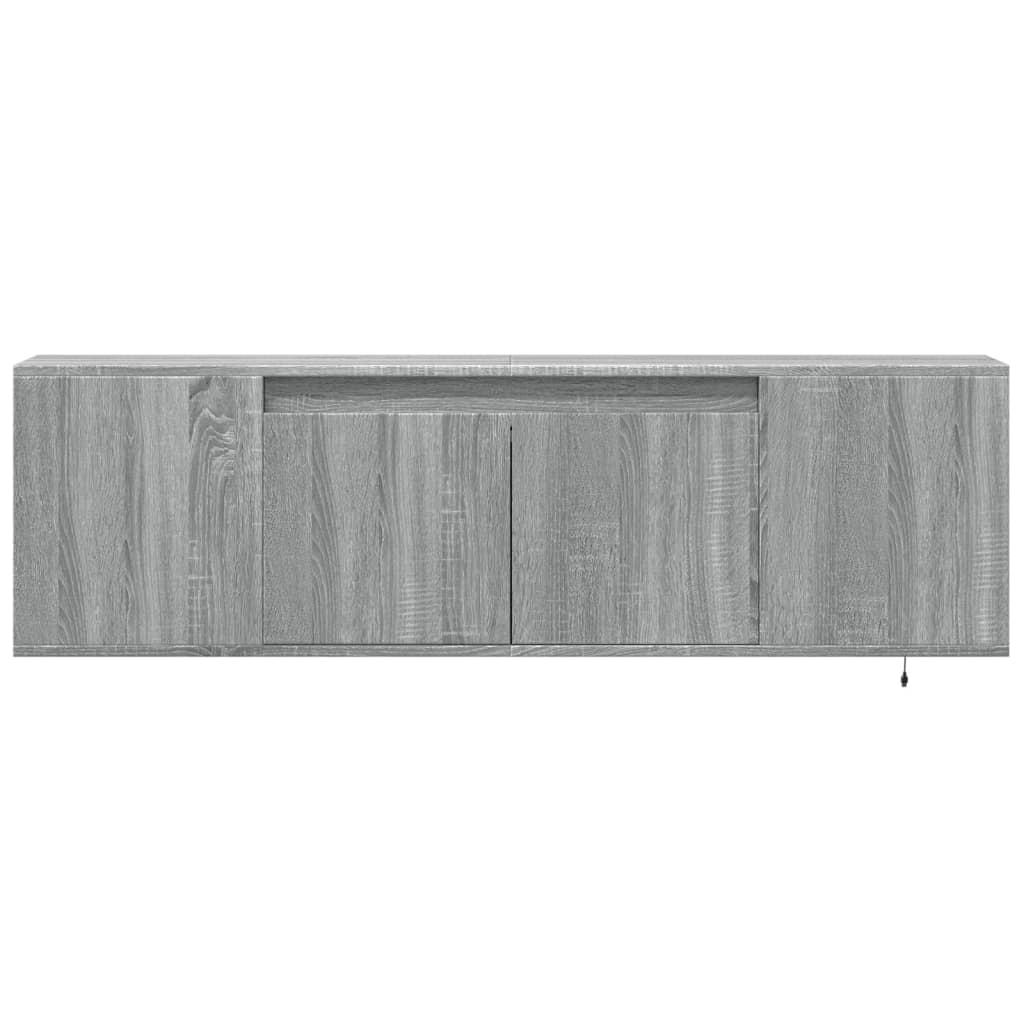 Sieninė TV spintelė su LED lemputėmis, pilka, 135x31x39,5cm
