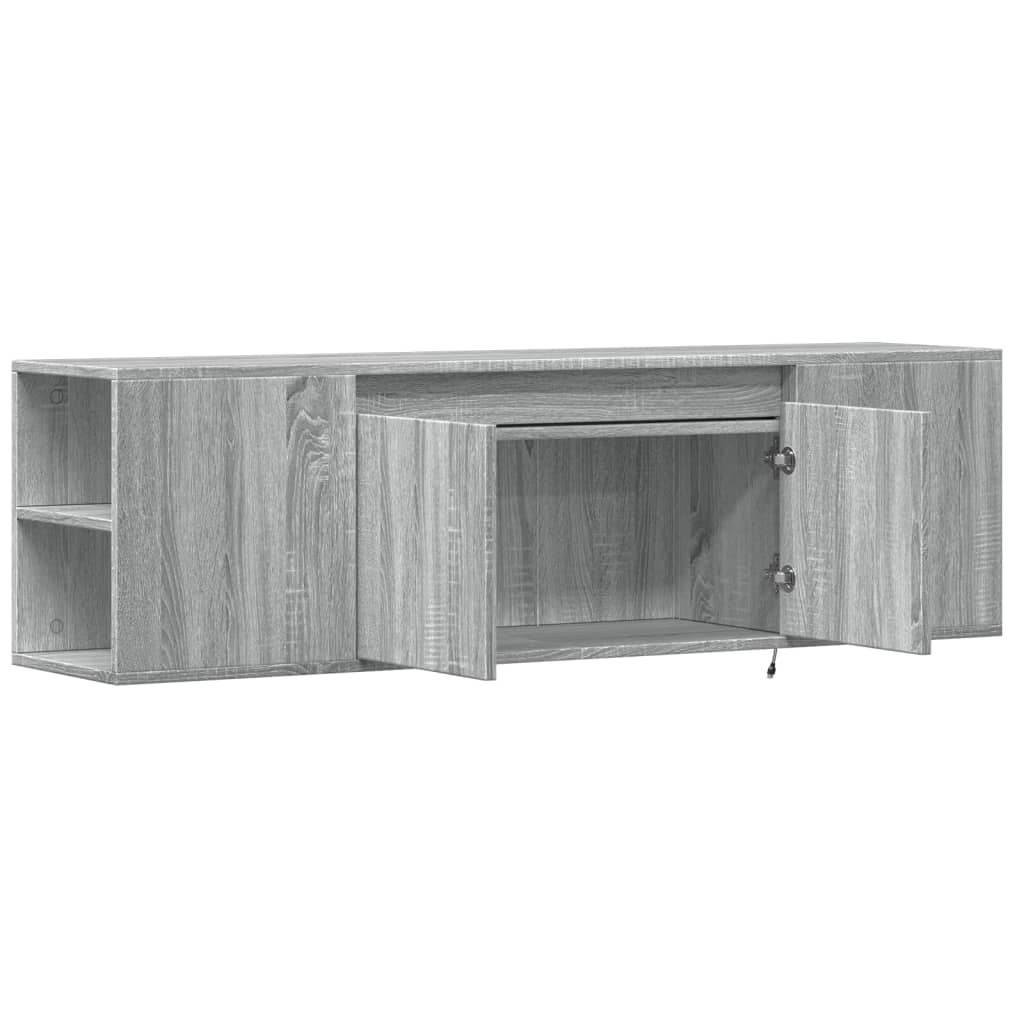 Sieninė TV spintelė su LED lemputėmis, pilka, 135x31x39,5cm