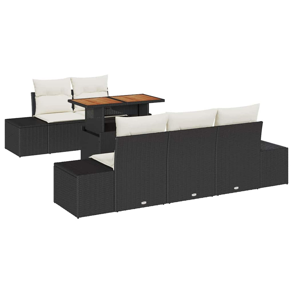 6-piece Garden Dining Set with Cushions Black Poly Rattan Acacia Wood
