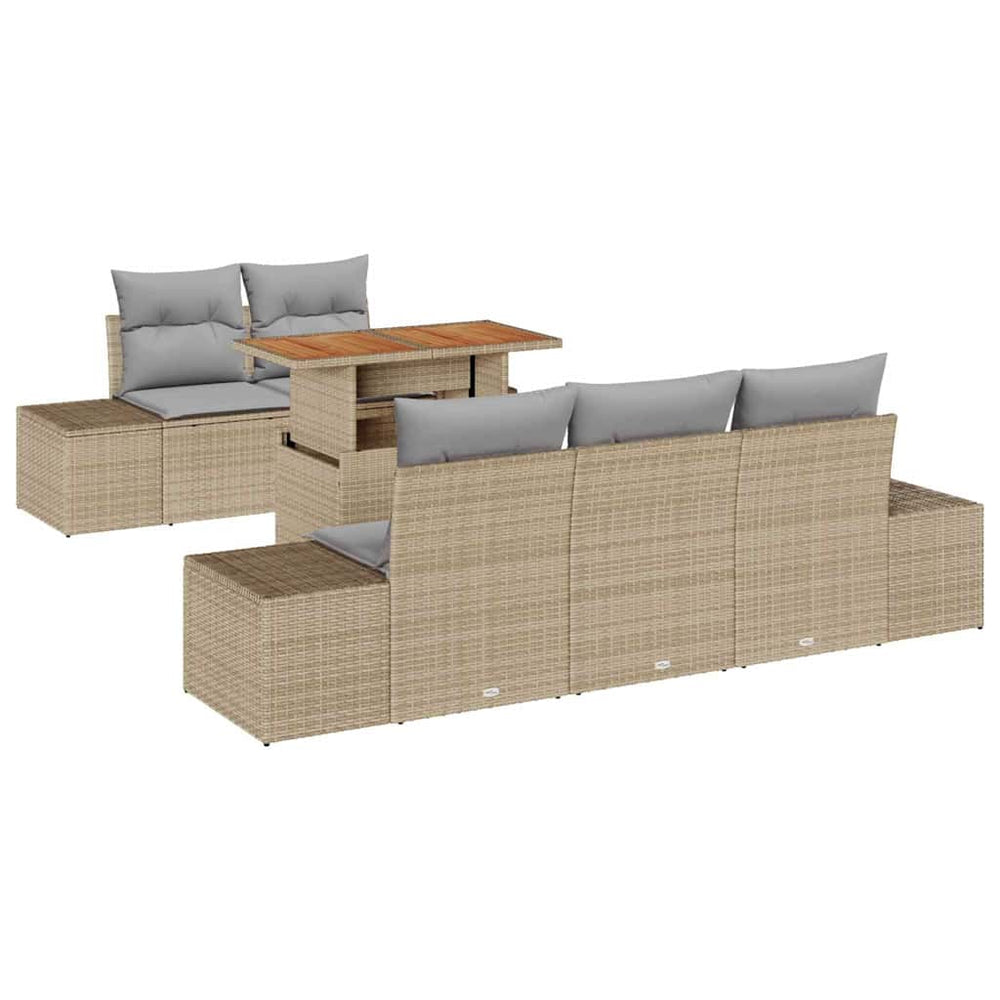 6-Piece Garden Dining Set with Cushions, Sand-Coloured Poly Rattan and Acacia Wood