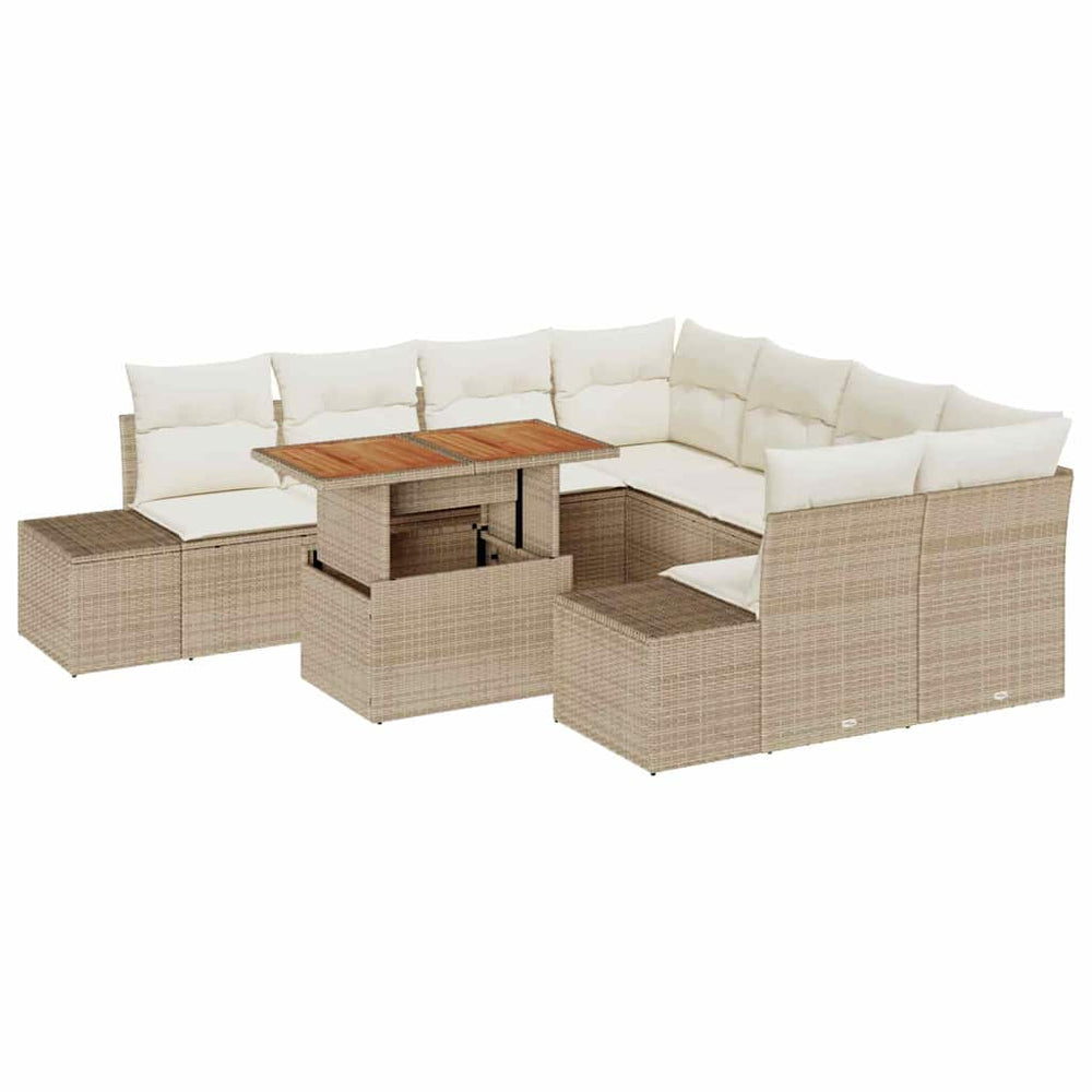 9-piece garden dining set with sand-colored cushions