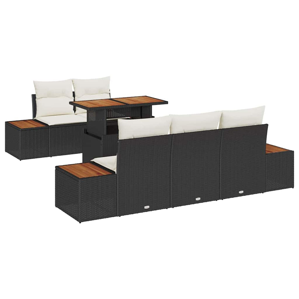 6-piece Garden Dining Set with Cushions Black Poly Rattan Acacia