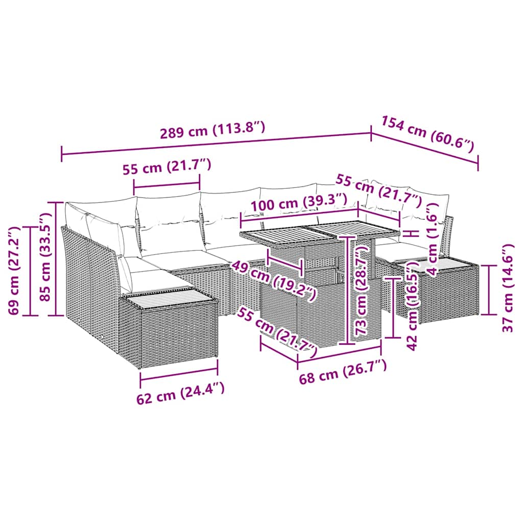 Sodo valgomojo komplektas 8 pcs Pilka ir ruda 100 x 55 x 73 cm