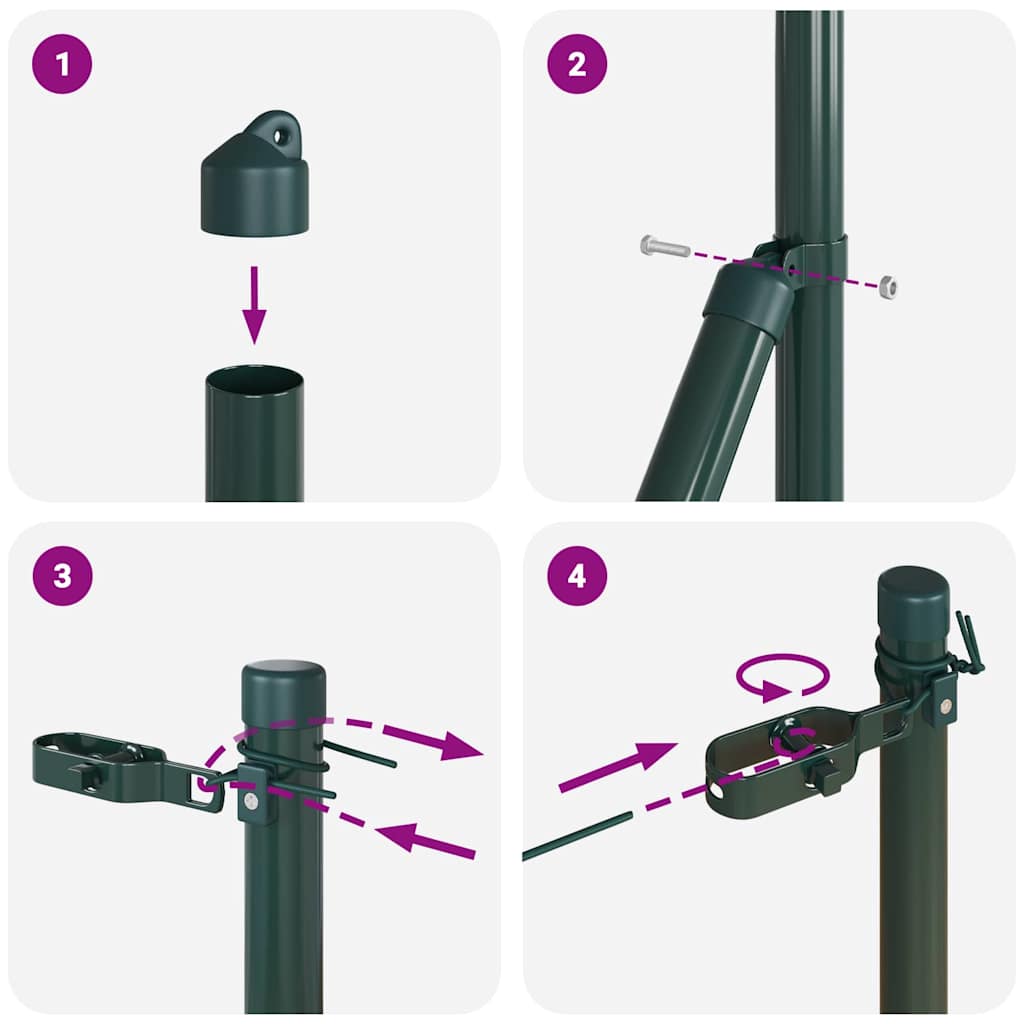 Fence post 52 pcs Green 3.2 x 3.2 x 150 cm Steel