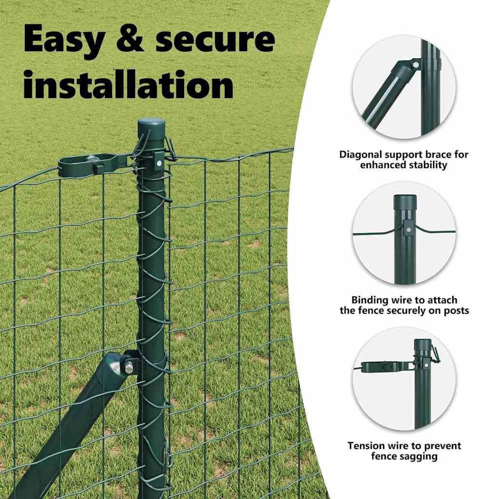 Fence post 52 pcs Green 3.2 x 3.2 x 170 cm Steel