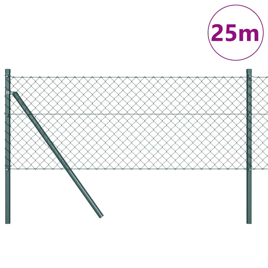 Chain link fence with posts Green 0.6 x 25 m Steel