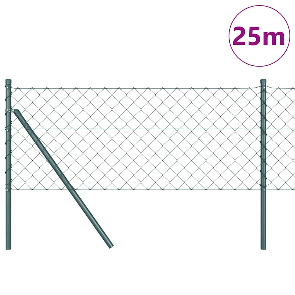 Ķēdes posma žogs ar stabiem Zaļš 0,6 x 25 m Tērauds