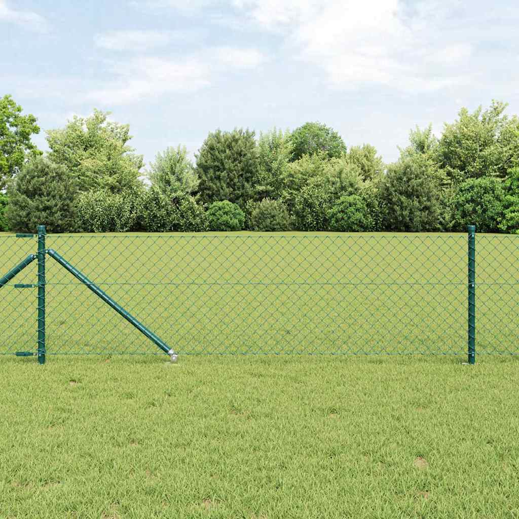Chain Link Fence with Posts Green 0.6 x 10 m Steel
