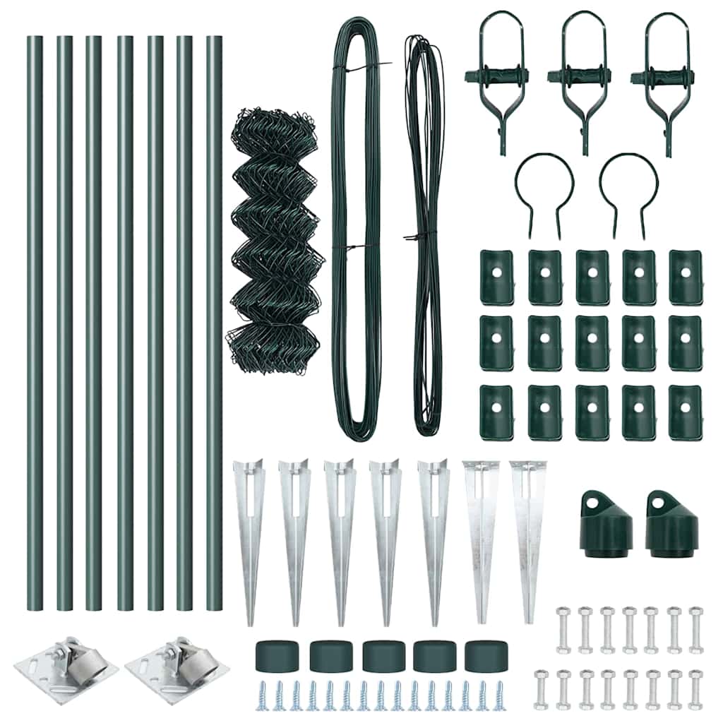 Chain Link Fence with Posts Green 0.6 x 10 m Steel