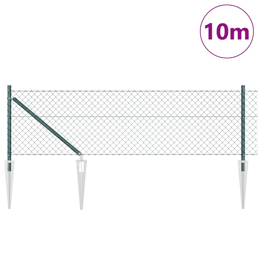 Chain Link Fence with Posts Green 0.6 x 10 m Steel