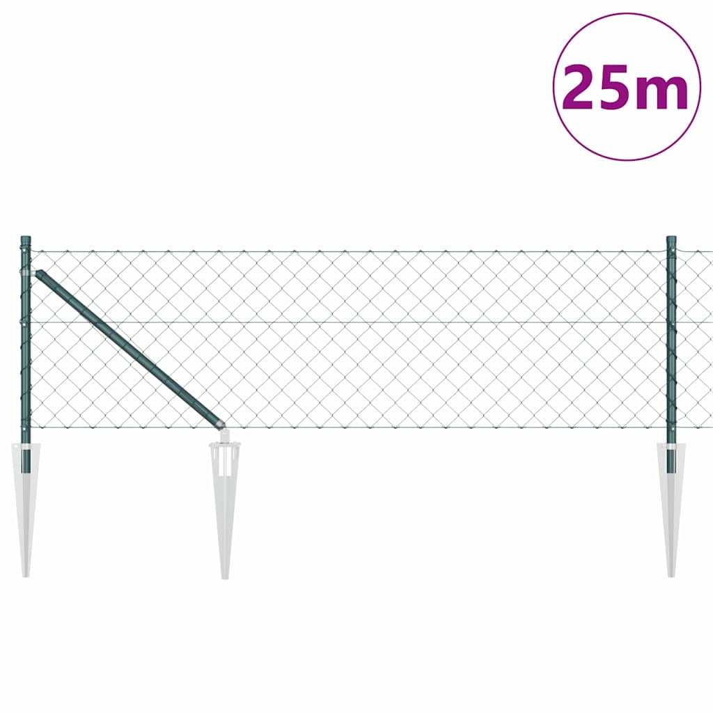 Chain link fence with posts Green 0.6 x 25 m Steel