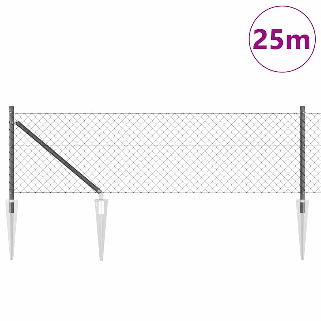 Ķēdes posma žogs ar stabiem Pelēks 0.8 x 25 m Tērauds
