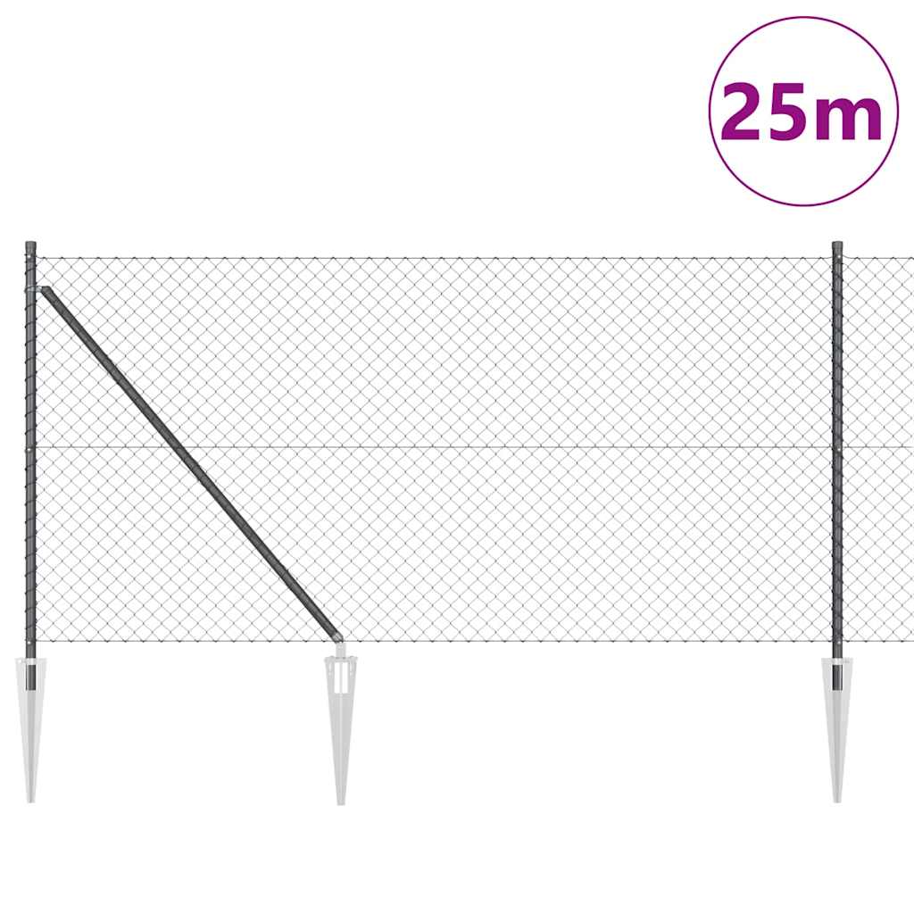 Ķēdes posmu žogs ar stabiem, pelēks 1 x 25 m tērauds
