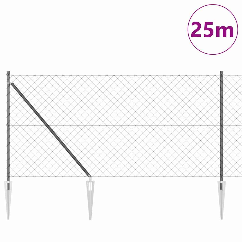 Ķēdes posmu žogs ar stabiem, pelēks 1 x 25 m tērauds