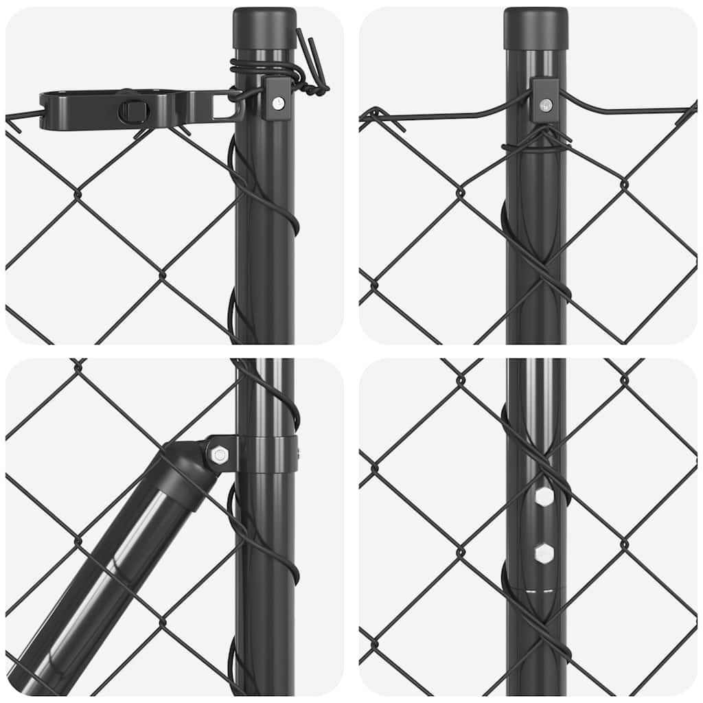 Chain link fence with posts Grey 1.5 x 25 m Steel