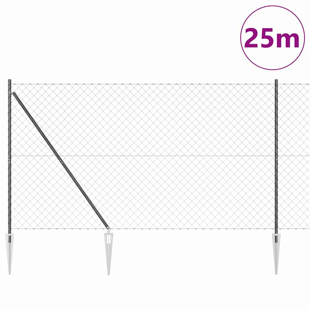 Chain link fence with posts Grey 1.5 x 25 m Steel