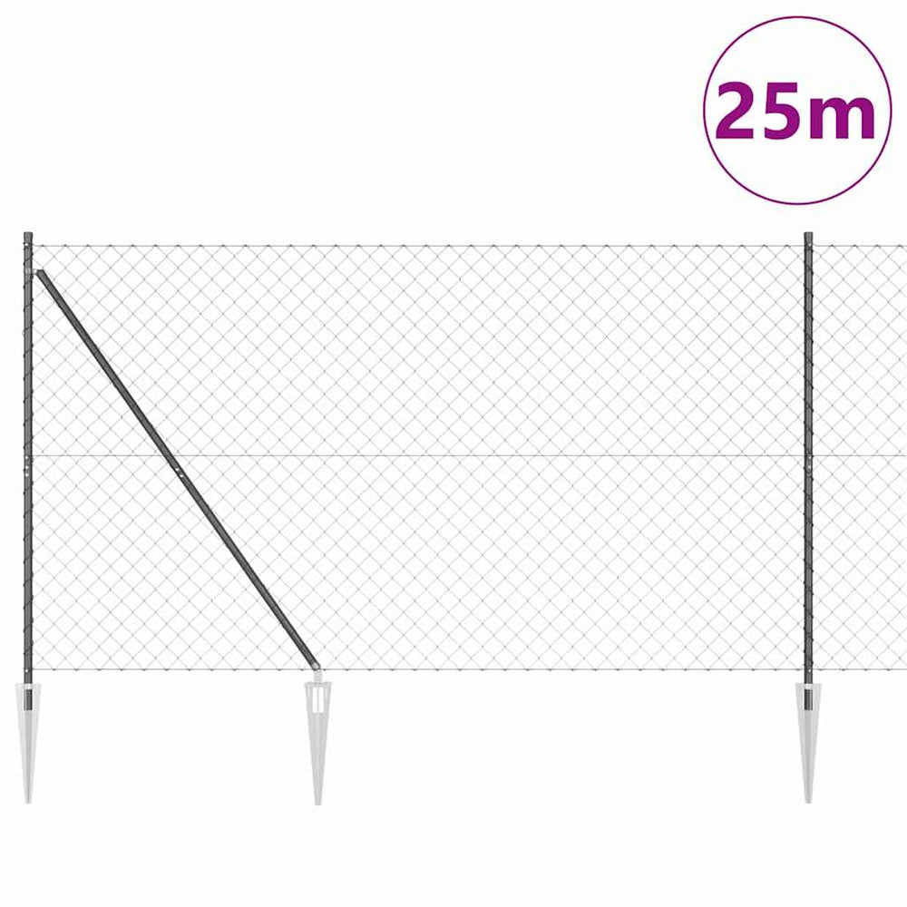 Chain Link Fence with Posts Grey 1.6 x 25 m Steel