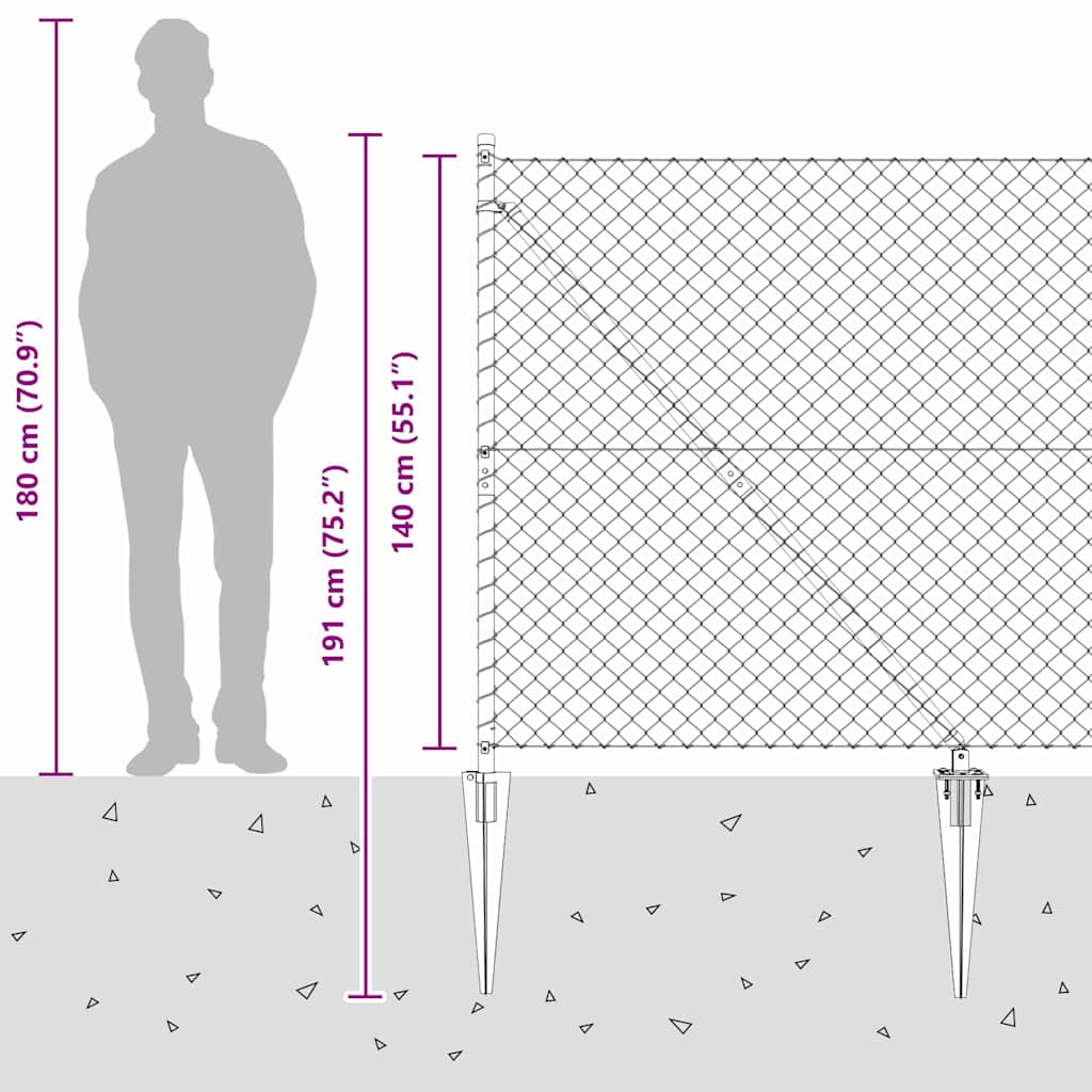 Grandinės ryšio tvora su stulpais Sidabro 1.4 x 10 m Plienas