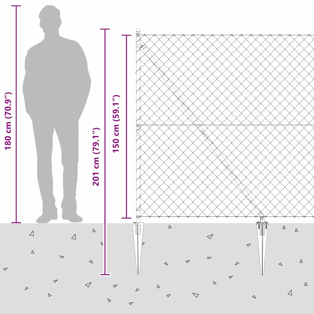 Grandinės ryšio tvora su stulpais Sidabro 1.5 x 10 m Plienas