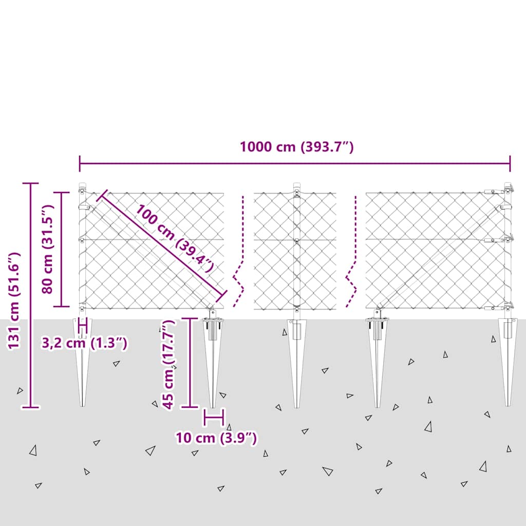 Grandinės ryšio tvora su stulpais Sidabro 0.8 x 10 m Plienas