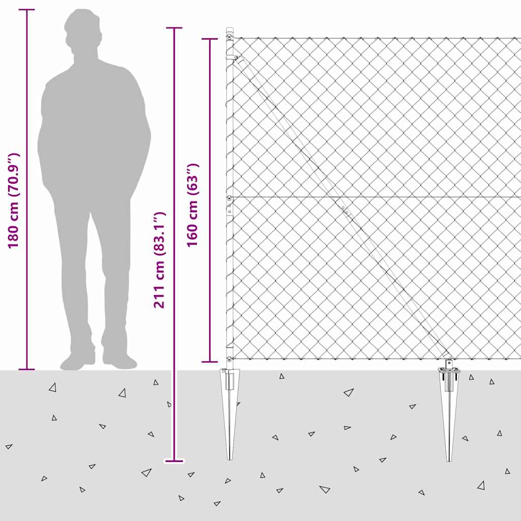 Grandinės ryšio tvora su stulpais Sidabro 1.6 x 10 m Plienas