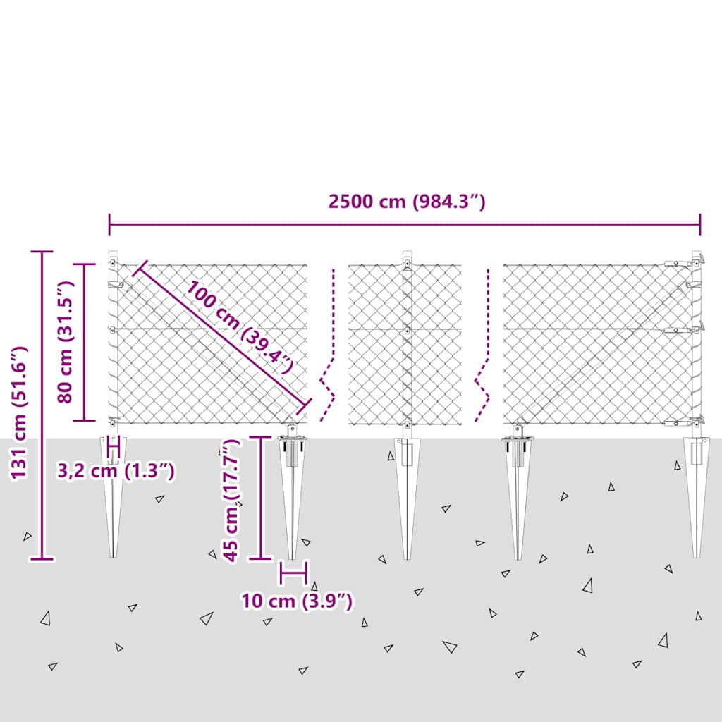 Grandinės ryšio tvora su stulpais Sidabro 0.8 x 25 m Plienas
