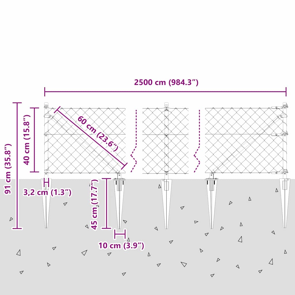 Grandinės ryšio tvora su stulpais Sidabro 0.4 x 25 m Plienas