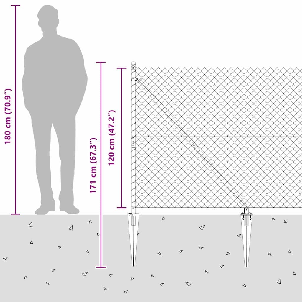 Grandinės ryšio tvora su stulpais Sidabro 1.2 x 25 m Plienas