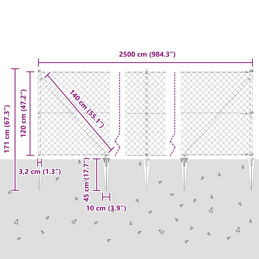 Žogu siets ar stabiem, sudrabs, 1,2 x 25 m, tērauds