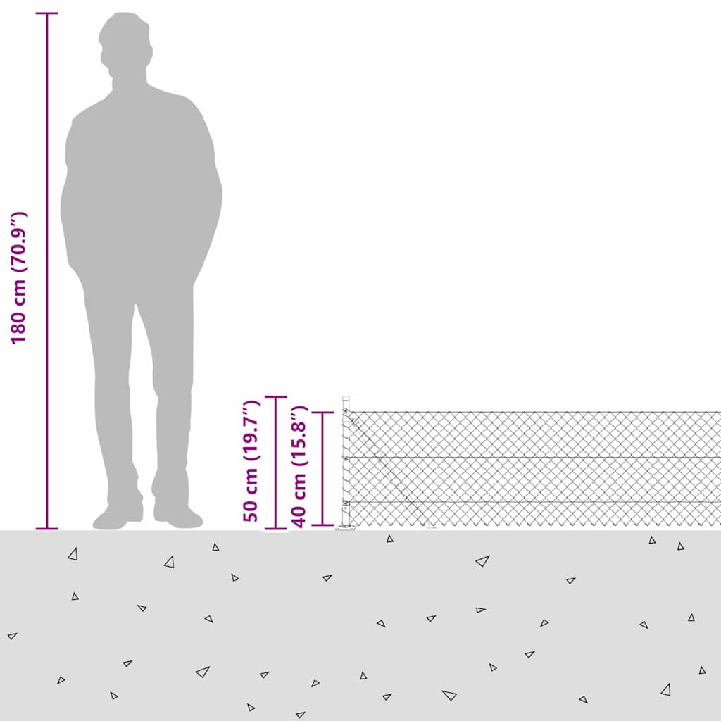 Ķēdes pinuma žogs ar stabiem Zaļš 0.4 x 10 m Tērauds