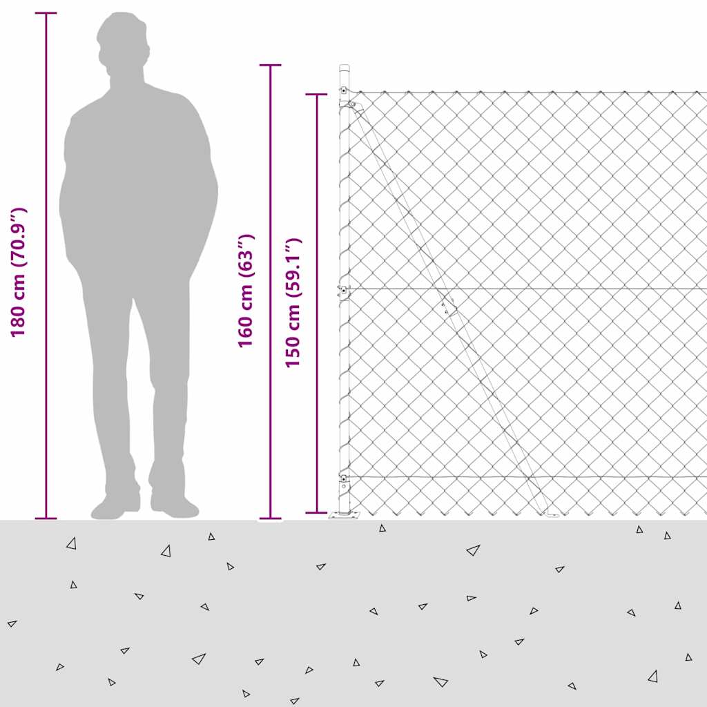 Grandinės ryšio tvora su stulpais Žalia 1.5 x 10 m Plienas