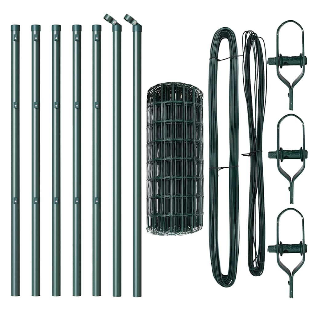 Fence with posts Green 0.4 x 10 m Steel and PVC