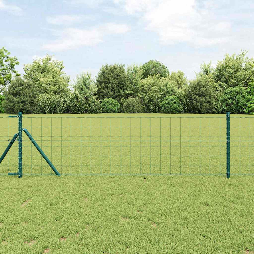 Fence with posts Green 0.4 x 10 m Steel and PVC