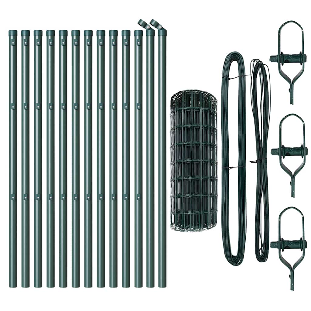 Fence with Posts Green 0.8 x 25 m Steel