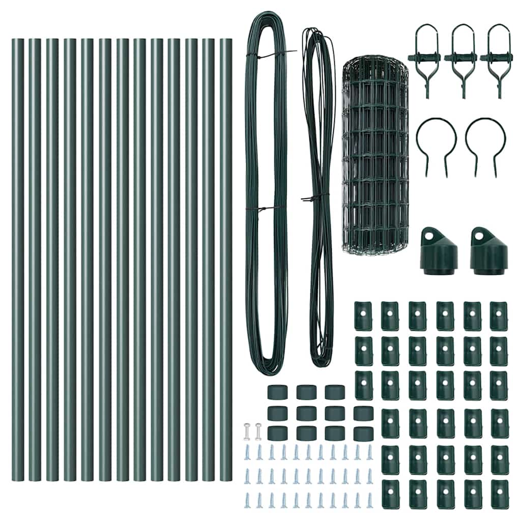 Fence with Posts Green 0.8 x 25 m Steel