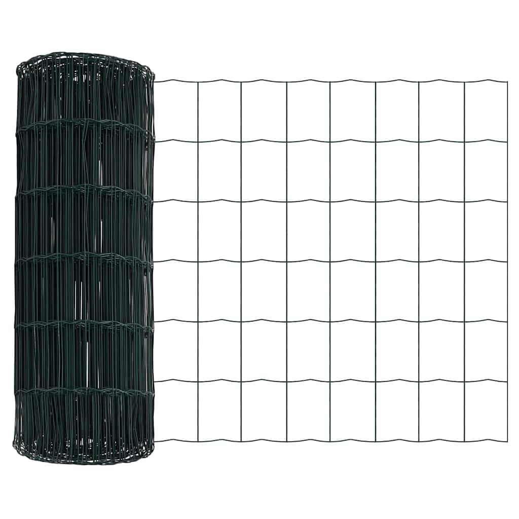 Fence with Posts Green 0.4 x 25 m Steel and PVC