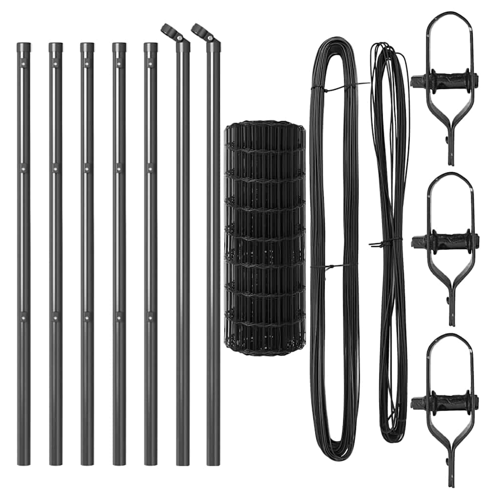 Fence with Posts Grey 0.6 x 10 m Steel