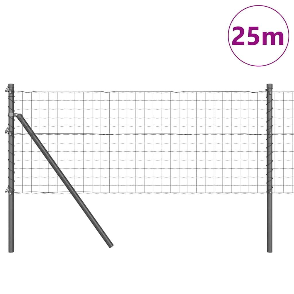 Fence with Posts Grey 0.8 x 25 m Steel