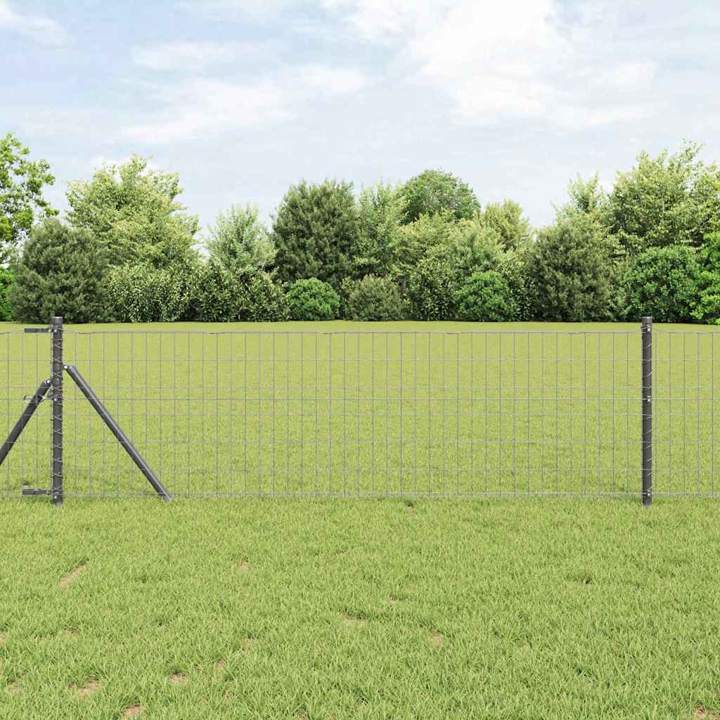 Fence with posts Grey 0.6 x 50 m Steel