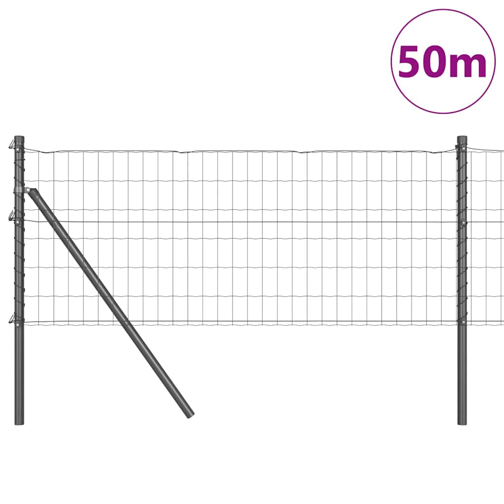 Fence with posts Grey 0.6 x 50 m Steel