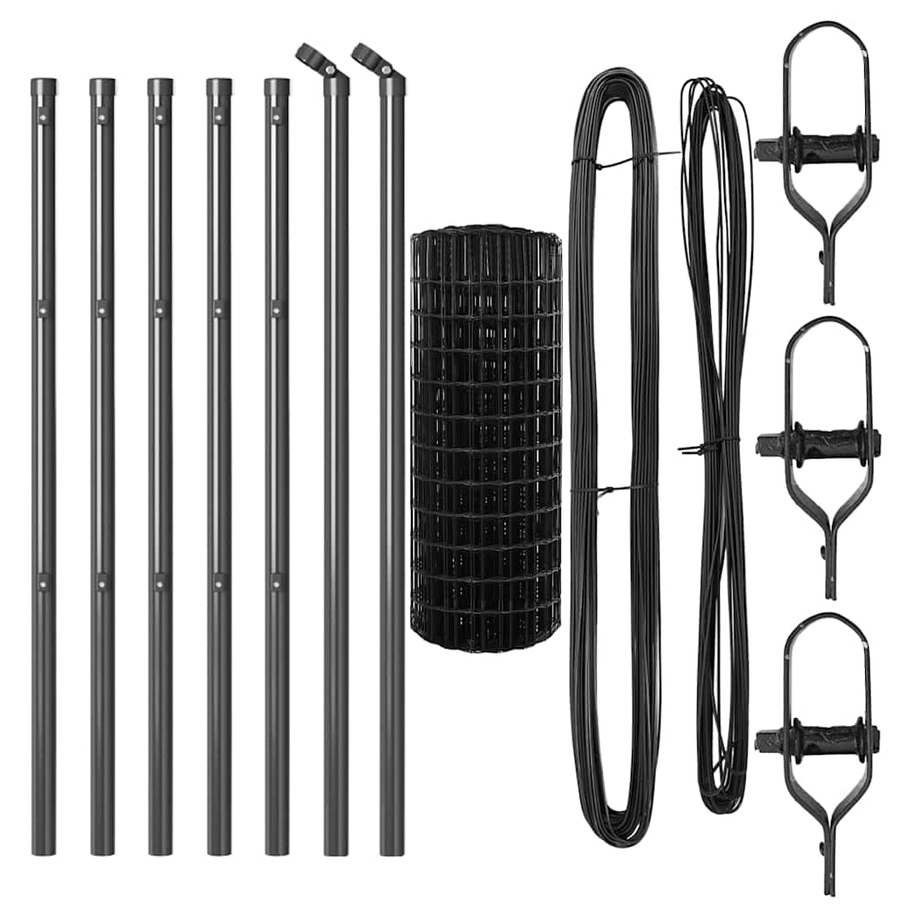 Fence with posts Grey 0.4 x 50 m Steel