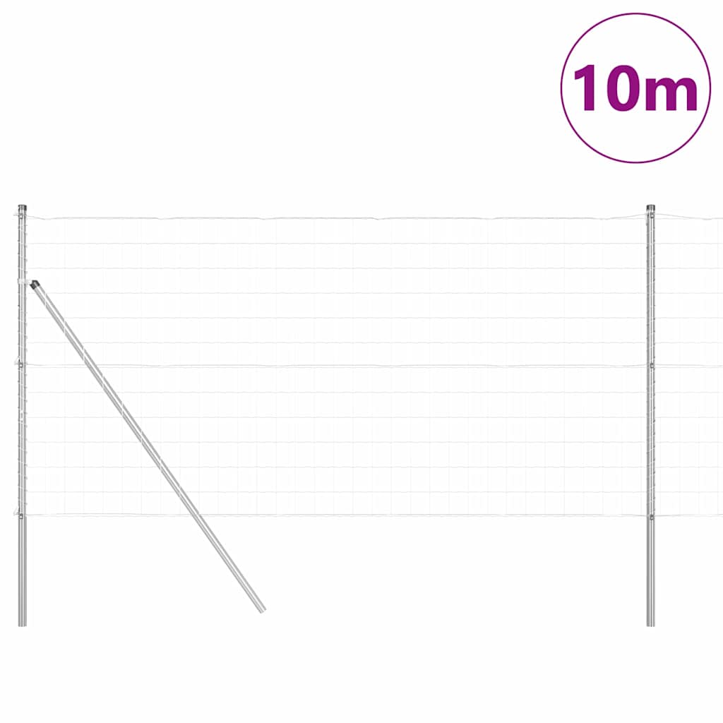Fence with Posts Silver 1 x 10 m Steel