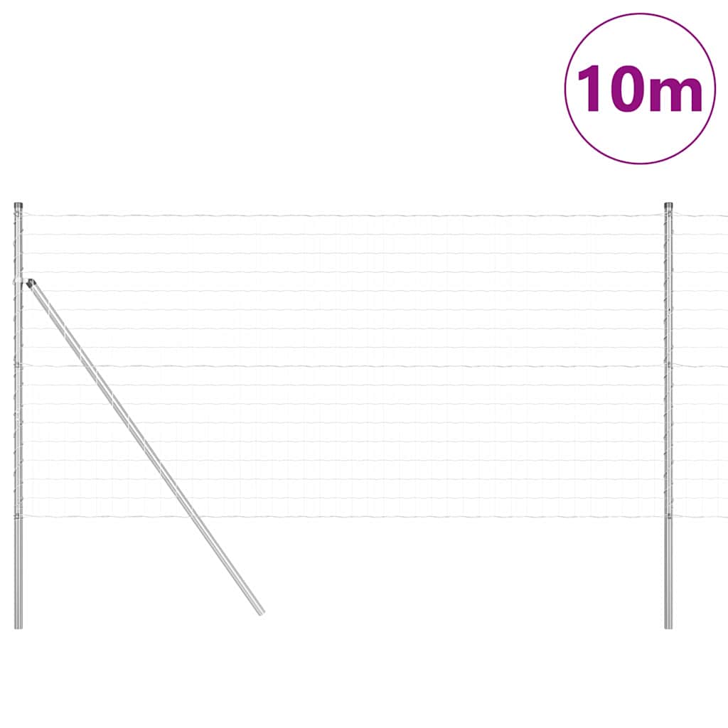 Fence with Posts Silver 1 x 10 m Steel