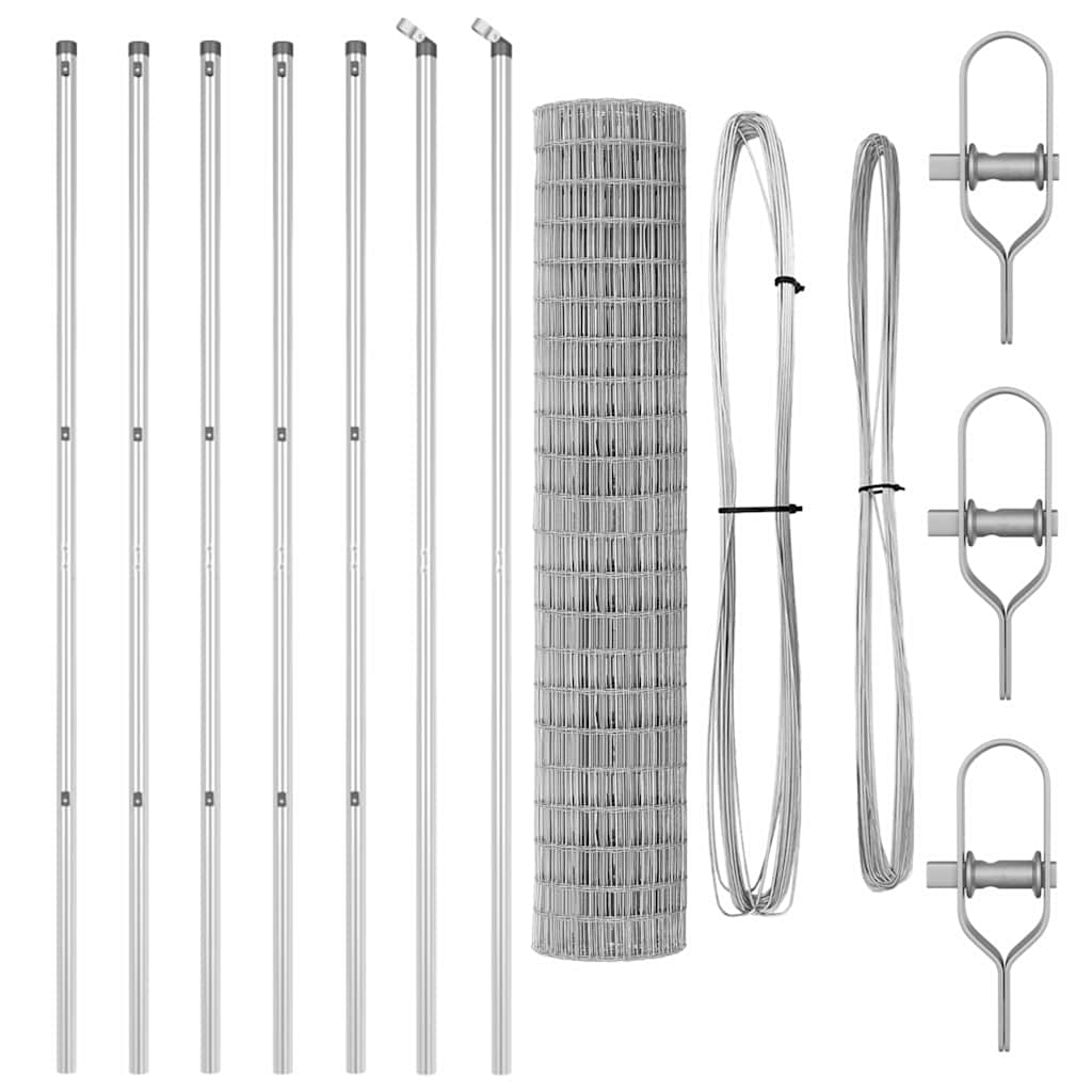 Fence with Posts Silver 1.6 x 10 m Steel