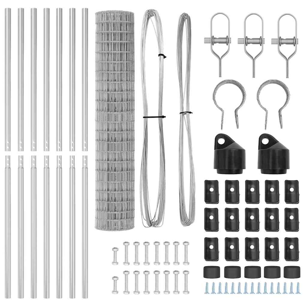 Fence with Posts Silver 1.6 x 10 m Steel