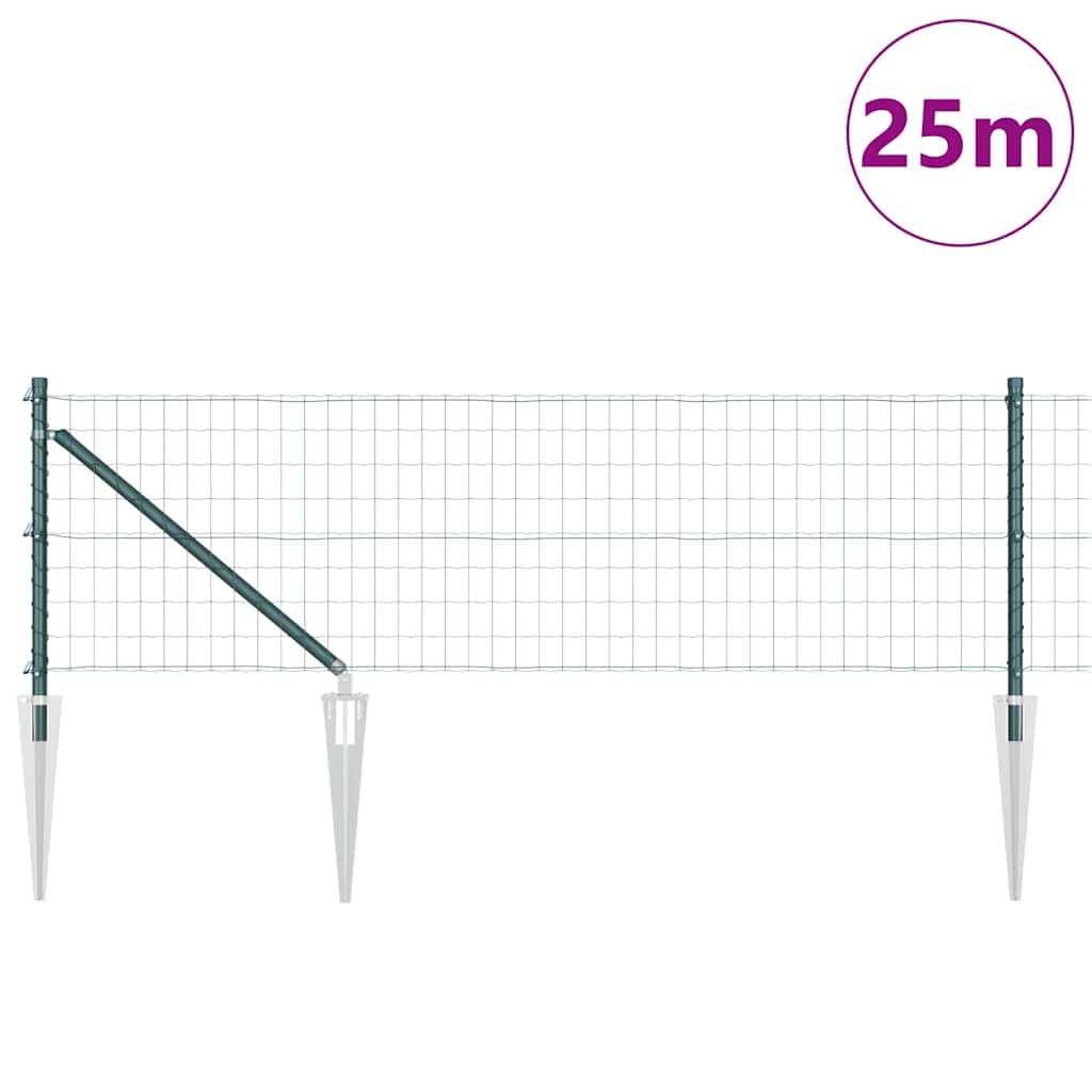 Fence with Posts Green 0.8 x 25 m Steel