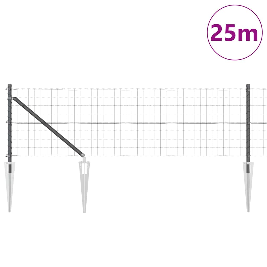 Fence with Posts Grey 0.8 x 25 m Steel