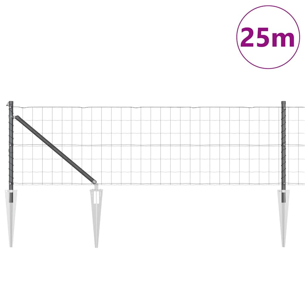 Fence with Posts Grey 0.6 x 25 m Steel
